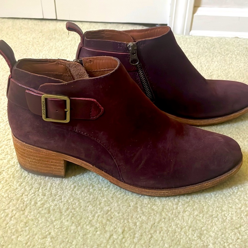 Kork-Ease Burgundy Suede Ankle Booties
